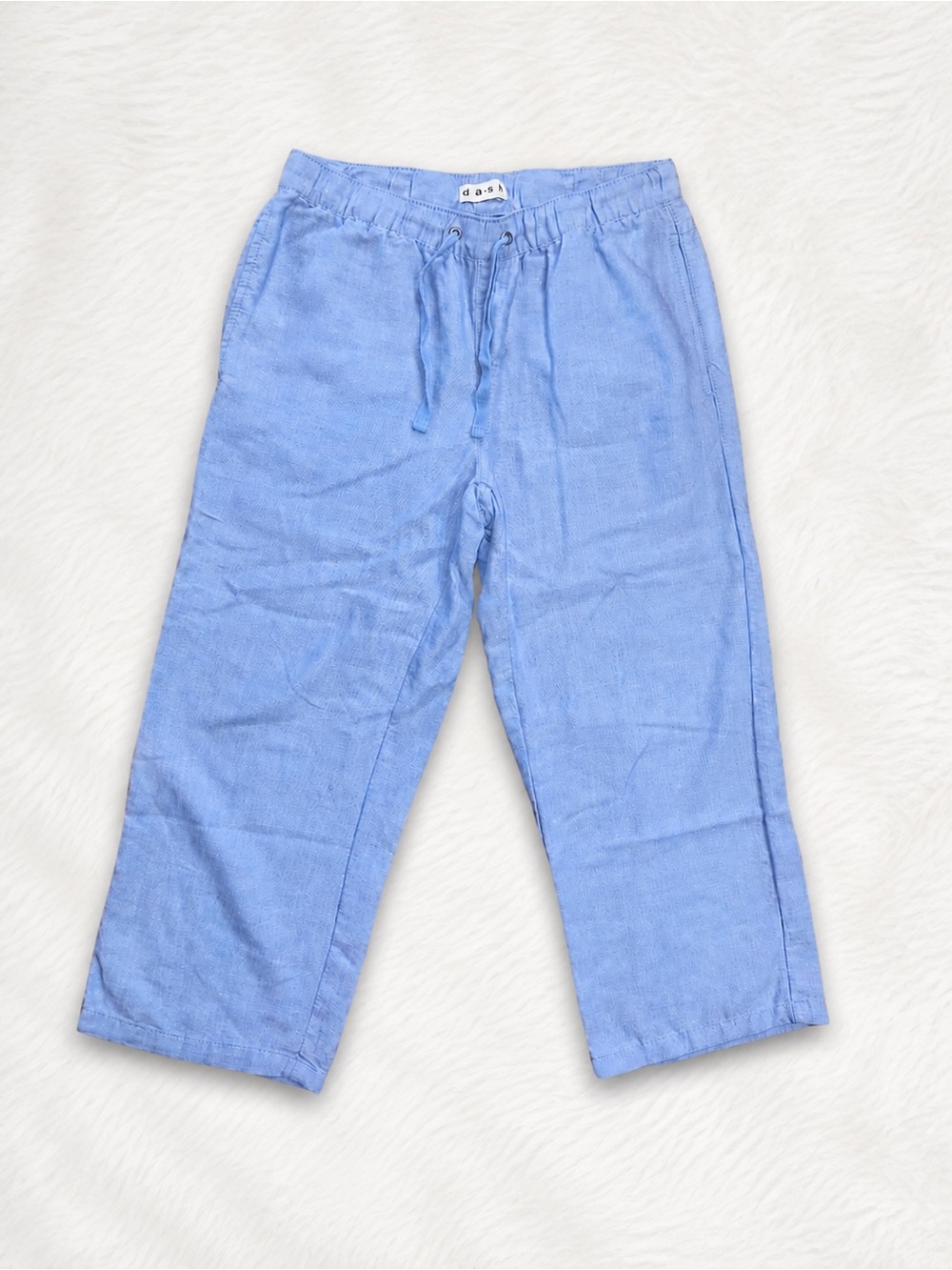 Dash Linen Blend Cropped Pants Small Blue Drawstring Summer Coastal Chic
